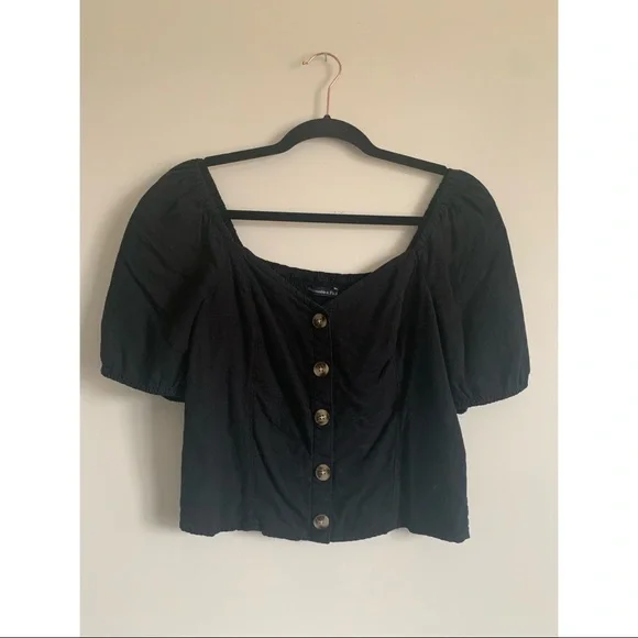 Abercrombie & Fitch puff sleeve button down top (medium) - Picture 2 of 4